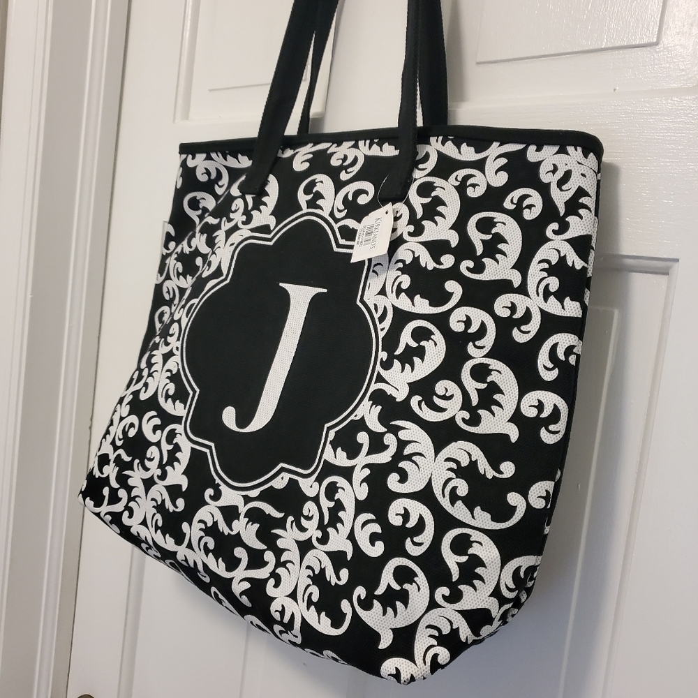 Kirkland's Black & White "J" Monogram Medium Tote, Classic - Picture 2 of 5